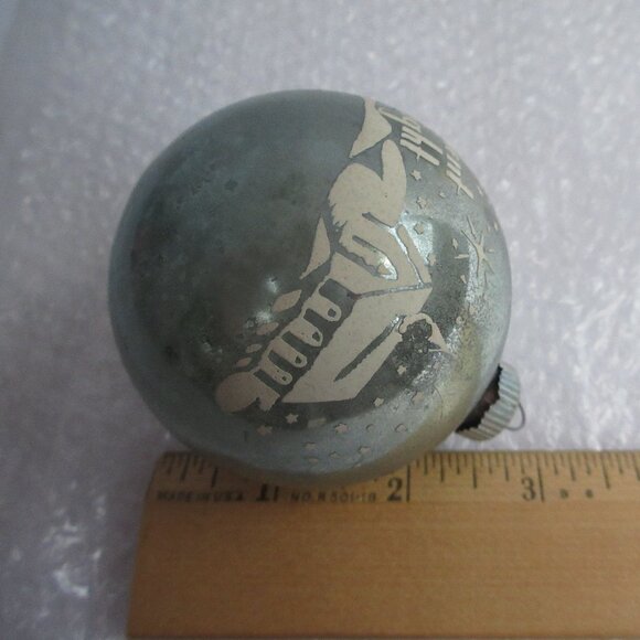 2 Shiny Brite Silent Night Church Blue Stencil Glass Christmas Ornament Vtg - Picture 3 of 9